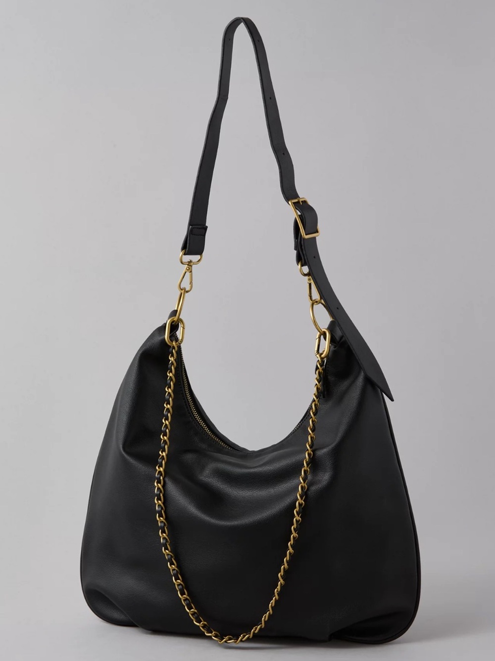 American Eagle Outfitters Black Hobo Bag with Gold Chain Accent